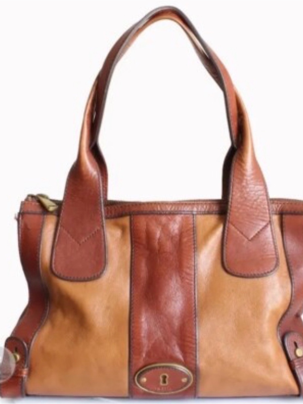 NWOT Fossil Vintage Reissue Two-Tone Leather Satchel  -Brown